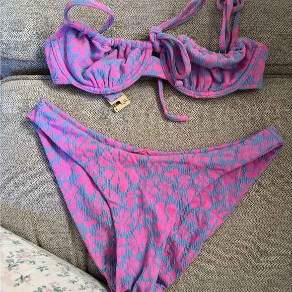 Kulani Kinis Other - Kulani Kinis Pink and Purple Floral Textured Bikini Set